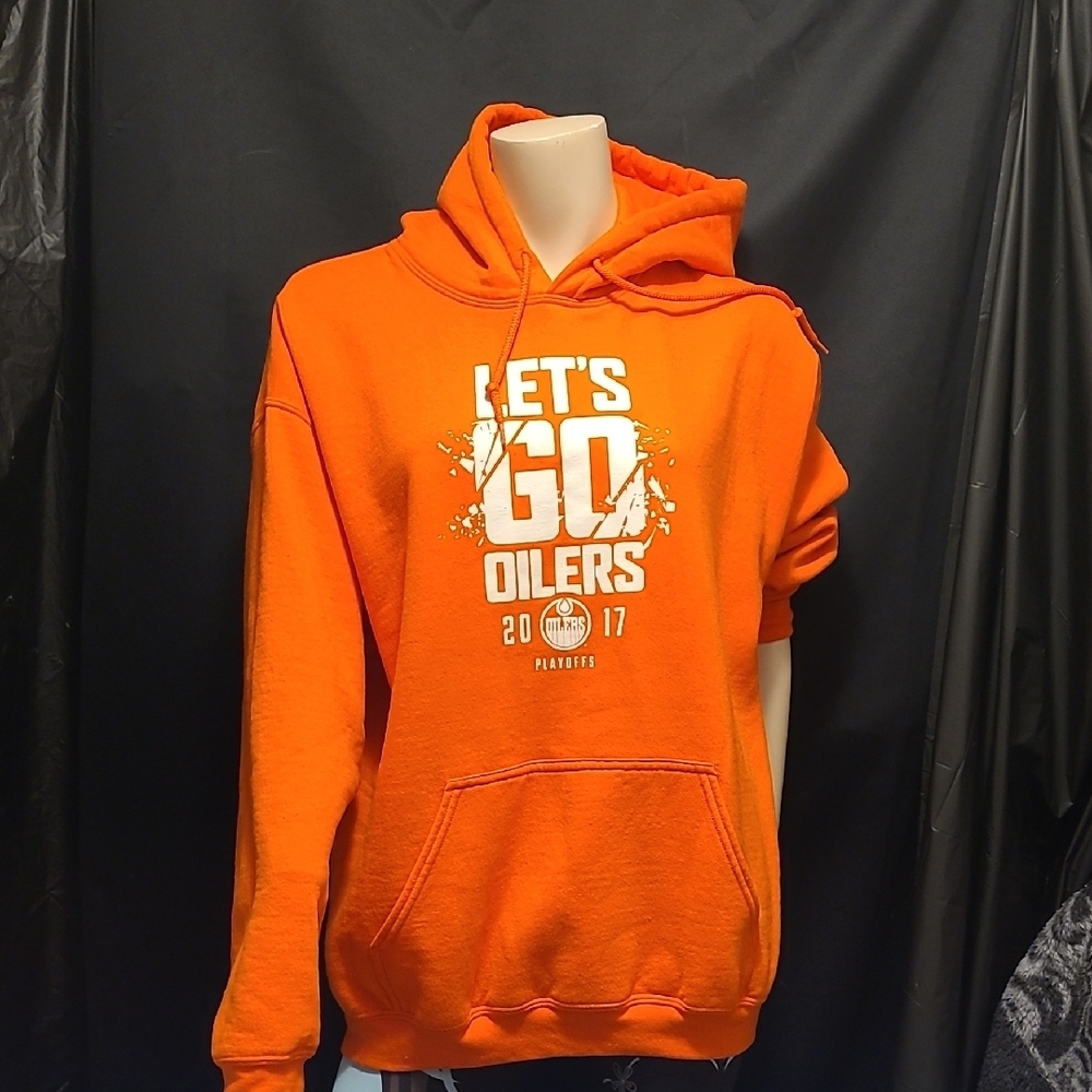2017 LETS GO OILERS  Men's ORANGE Hoodie SIZE L? PTP:21"